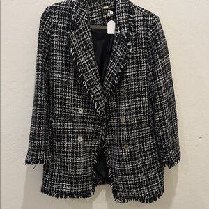 DKNY Black and White Textured Blazer